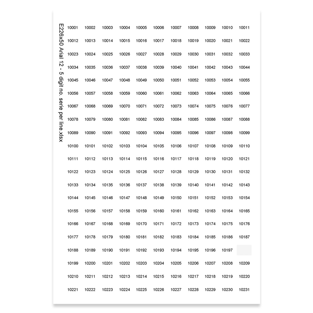 E226450 - Getallenreeks, max 5 tekens (lettertype: Arial 12)