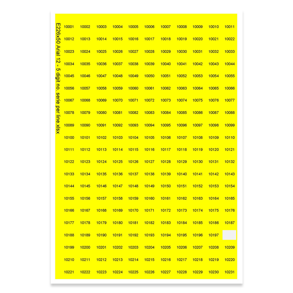 E226350 - Getallenreeks, max 5 tekens (lettertype: Arial 12)