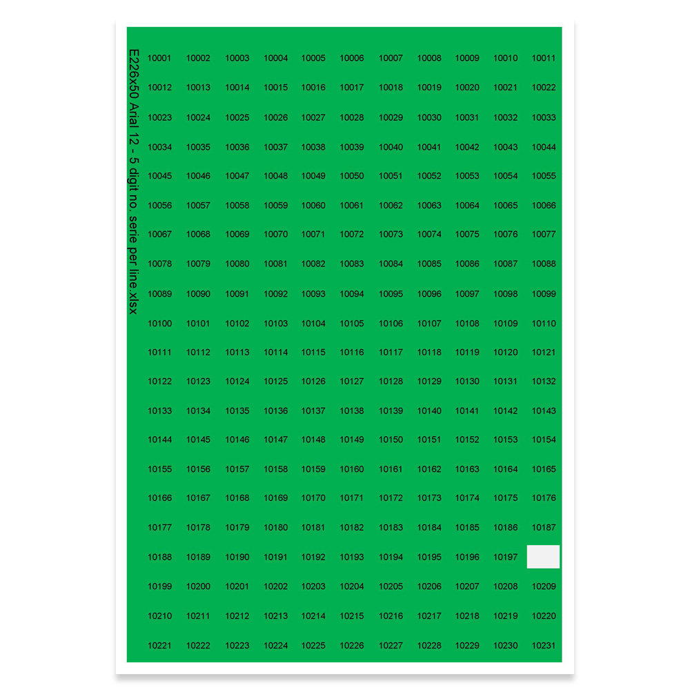 E226150 - Getallenreeks, max 5 tekens (lettertype: Arial 12)